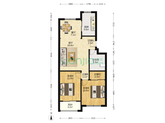 上王埠三区 2室2厅1卫 84平方