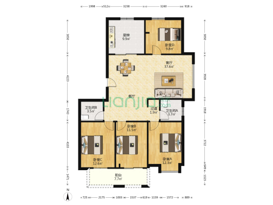 万基印象城 4室1厅2卫 135平方