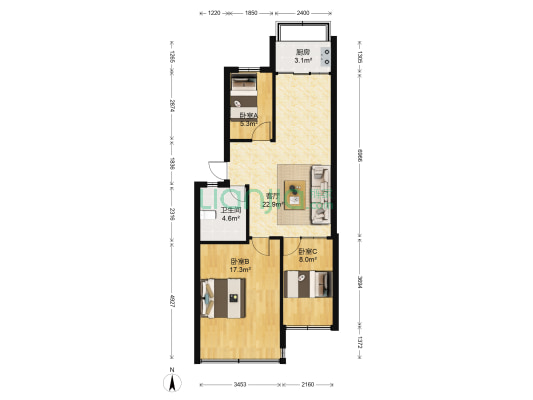 东华花园 3室1厅1卫 76平方