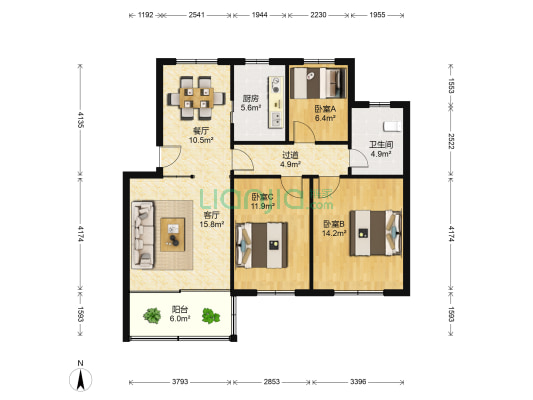 环北西区 3室2厅1卫 97平方