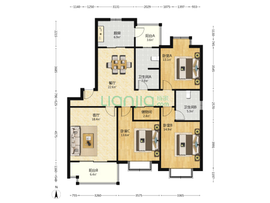 水景豪园 3室2厅2卫 139平方
