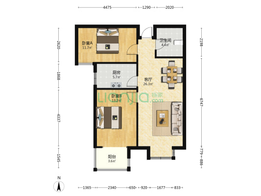 赵都新城利和园 2室1厅1卫 90平方