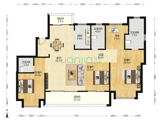 中交玉宸园 4室1厅3卫 172平方