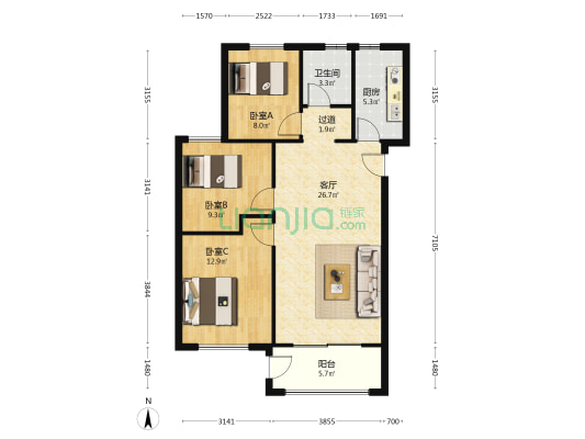 双水家园澄园 3室1厅1卫 111平方