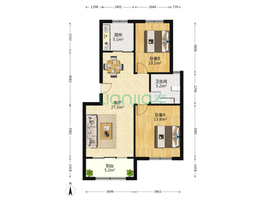 花科子社区 2室1厅1卫 84平方