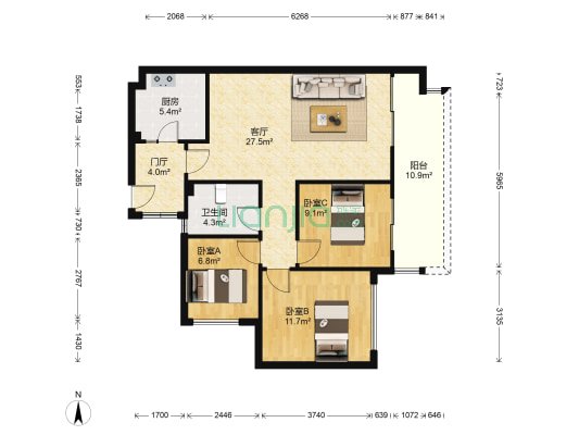 凯德世纪名邸 3室1厅1卫 93平方