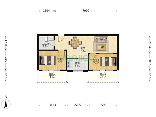 新馨家园 2室1厅1卫 68平方