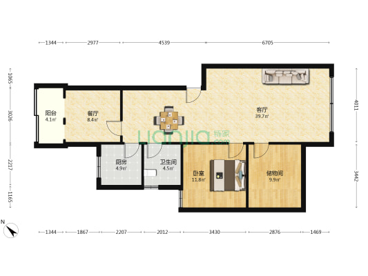 祥和花园 1室2厅1卫 103平方
