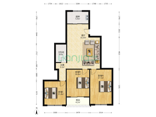泰和路91号 3室1厅1卫 110平方