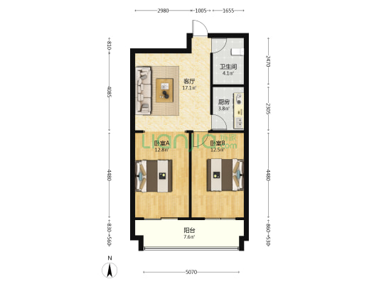 海河院 2室1厅1卫 80平方