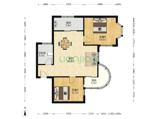 万安城市花园东苑 2室1厅1卫 87平方