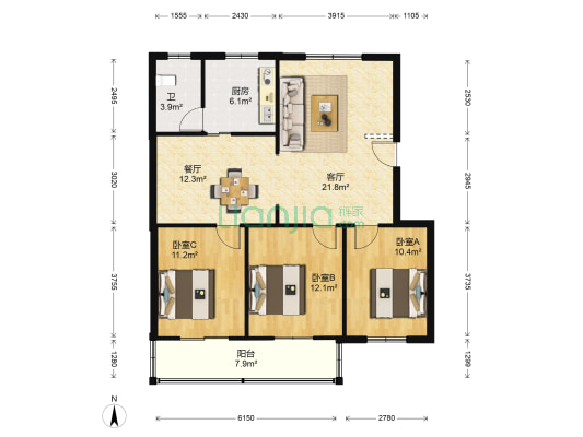 东契路12弄 3室2厅1卫 110平方