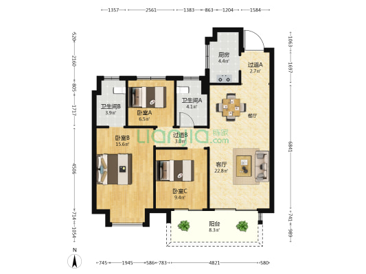吾悦华府 3室1厅2卫 112平方