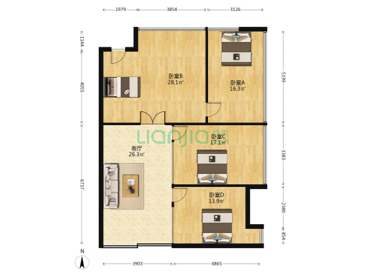建海国际中心 4室1厅0卫 173平方