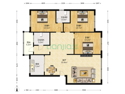 通惠苑3期 3室1厅2卫 141平方
