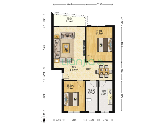 富佳苑 2室1厅1卫 91平方