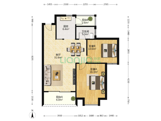 永凯春晖花园B区 2室1厅1卫 94平方