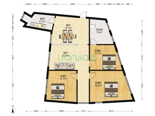 金桥路56号 3室2厅1卫 138平方