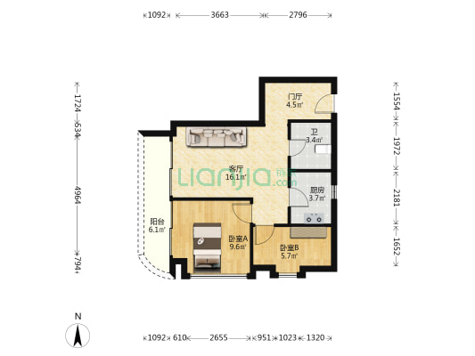 东海富汇豪庭 2室1厅1卫 71平方