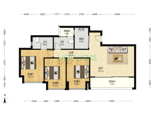 保利中交云上雅集 3室1厅2卫 99平方