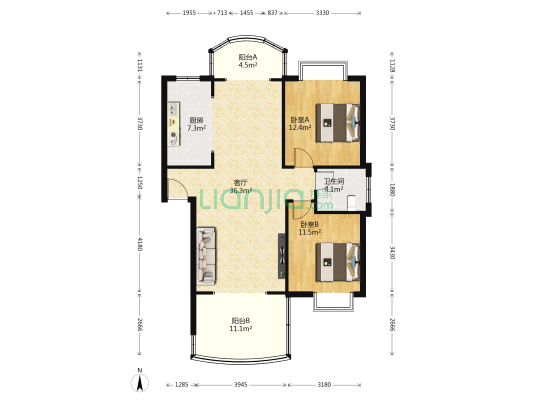 碧辉园三公寓 2室1厅1卫 109平方