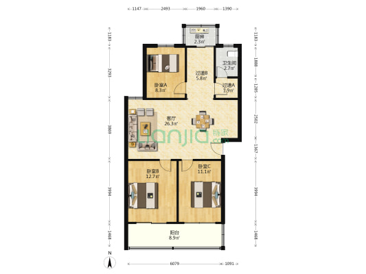 阳光苑 3室1厅1卫 99平方