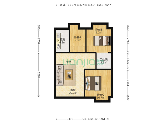世茂五四理想城二期 3室1厅1卫 78平方