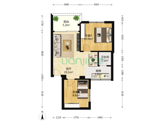 盈兴阁 2室1厅1卫 61平方