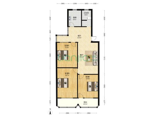 喜鹊巷1号 3室2厅1卫 120平方