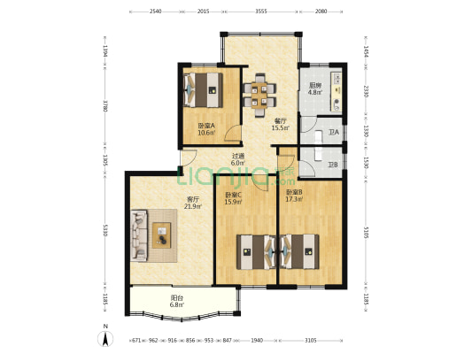 西南街第十五小区 3室2厅2卫 122平方
