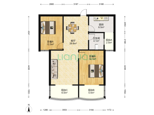 天泰乐苑 2室1厅1卫 103平方
