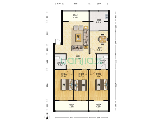 八家巷邮电家属院 3室2厅2卫 131平方
