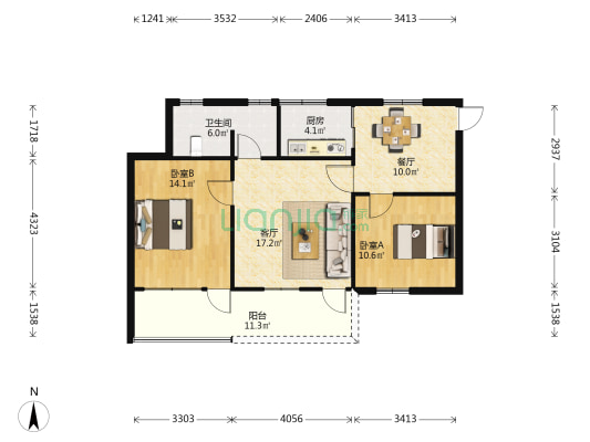 第七医院宿舍 2室2厅1卫 85平方