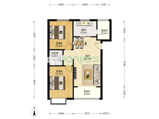 香榭家园 2室1厅1卫 85平方