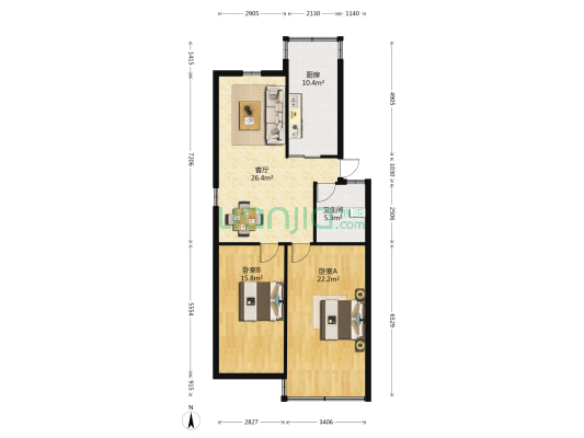 德宽路27号 2室1厅1卫 92平方