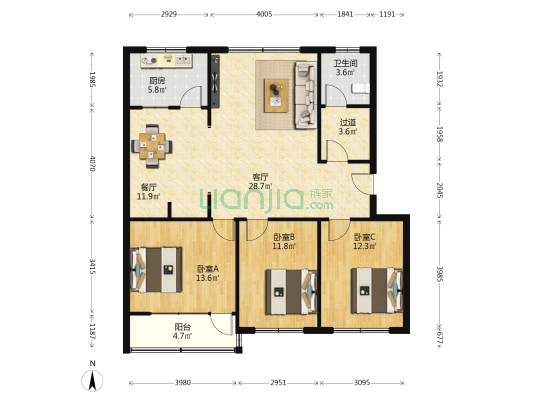 和馨园 3室2厅1卫 116平方