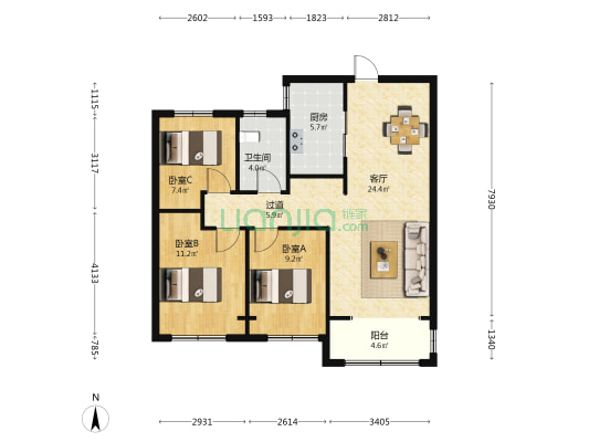 领秀城樾系健康宅槿樾 3室1厅1卫 100平方