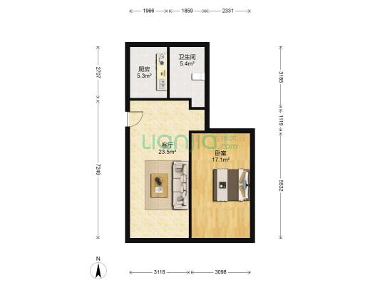 健康路61号 1室1厅1卫 68平方