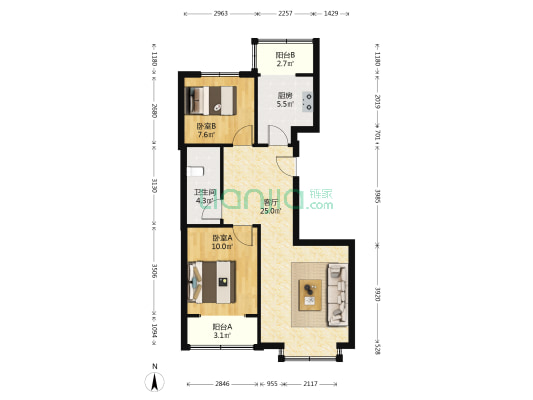 枣林新村 2室1厅1卫 81平方