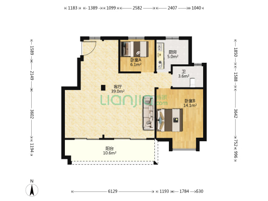 融创敔山桃源 2室1厅1卫 90平方