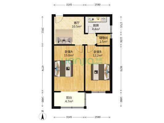 黄河路83号院 2室1厅0卫 54平方