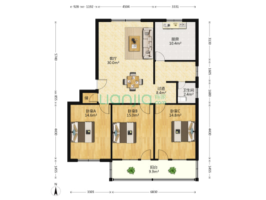 庆余新村 3室1厅1卫 125平方