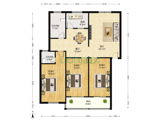 汇鑫小区 3室2厅2卫 140平方