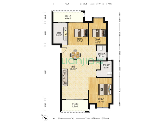 德雅三期大唐世家 3室1厅2卫 121平方