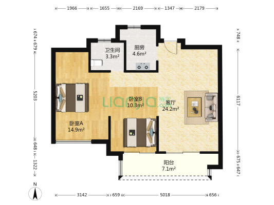 安基名府B区 2室1厅1卫 86平方