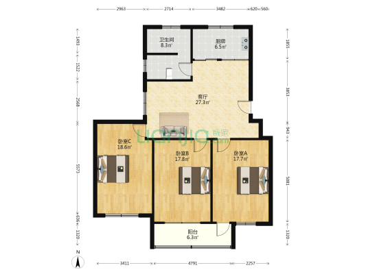 梨园小区 3室1厅1卫 118平方