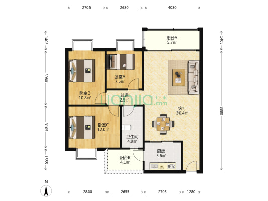 宜华居 3室1厅1卫 101平方