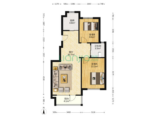 福佳绿都 2室1厅1卫 84平方