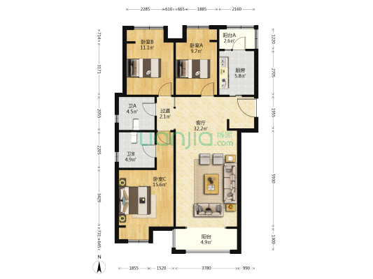 金融街金悦府 3室1厅2卫 121平方