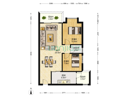 公园道花园 2室1厅1卫 75平方